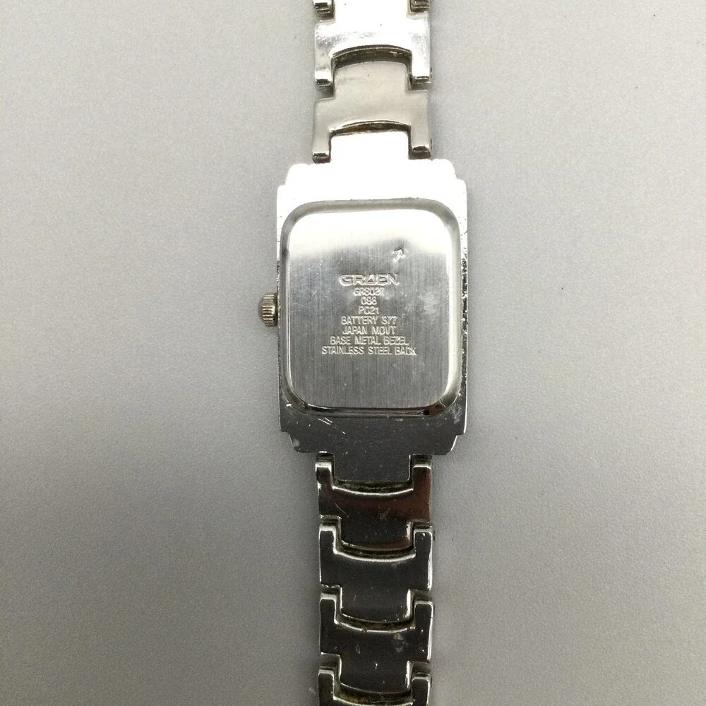 Gruen Womens Watch 19mm Silver Tone White Dial Crystals New Battery 7.5